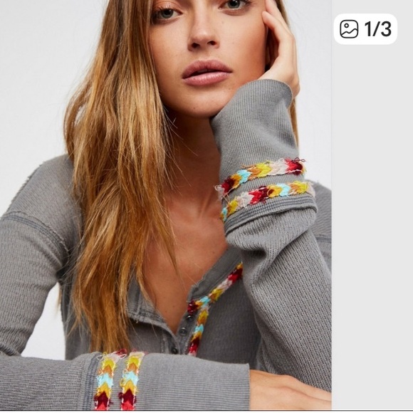 Free People Scoop Neck Rainbow 🌈 Thermal Henley - Picture 6 of 10
